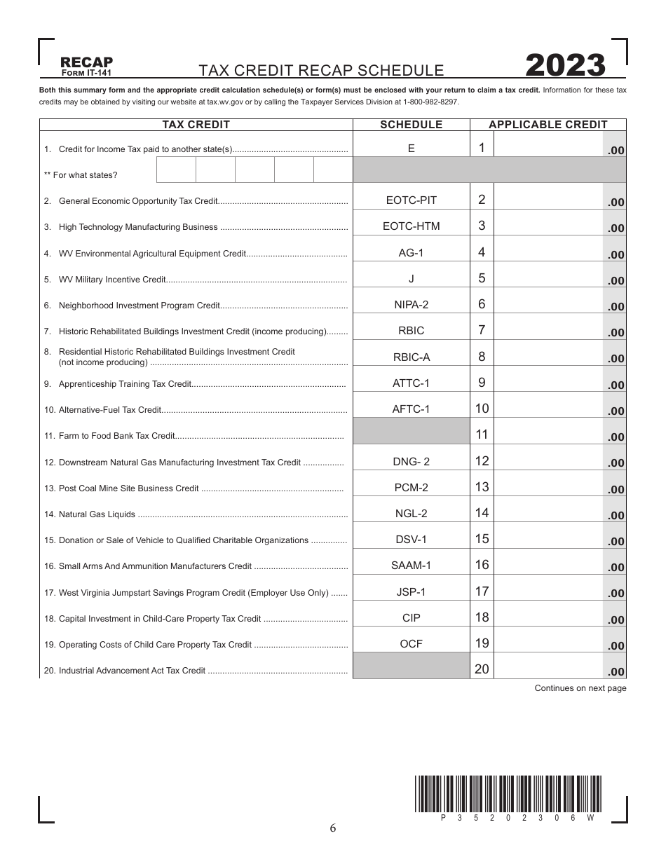 Form IT-141 West Virginia Fiduciary Income Tax Return - West Virginia, Page 6