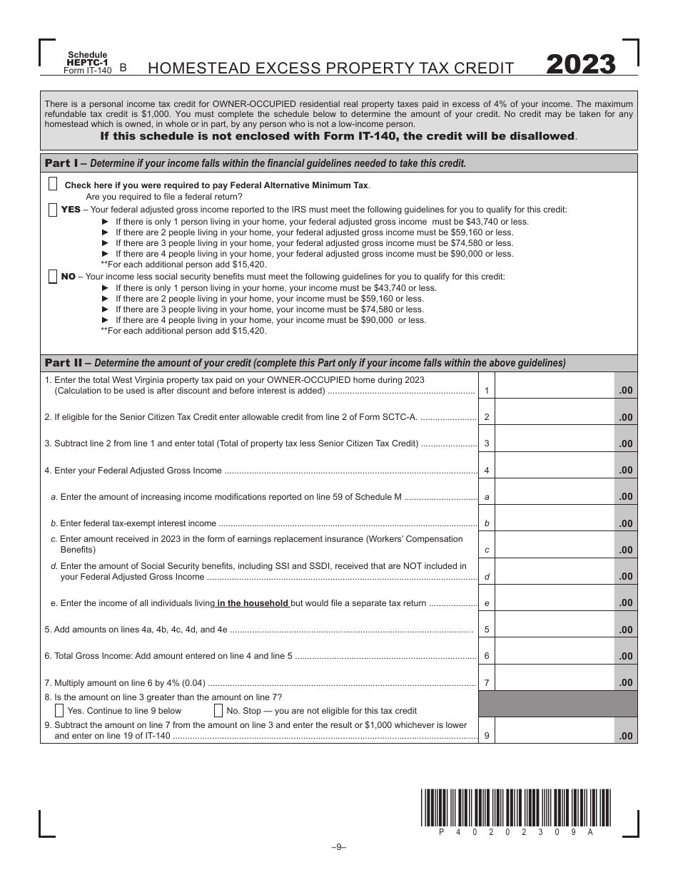 Form IT140 Schedule HEPTC1 Download Printable PDF or Fill Online