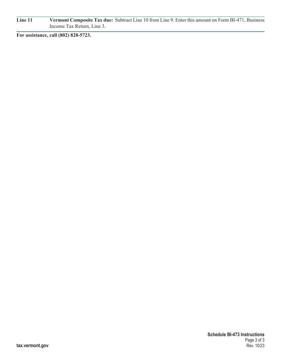 Instructions for Schedule BI-473 Vermont Composite - Vermont, Page 3
