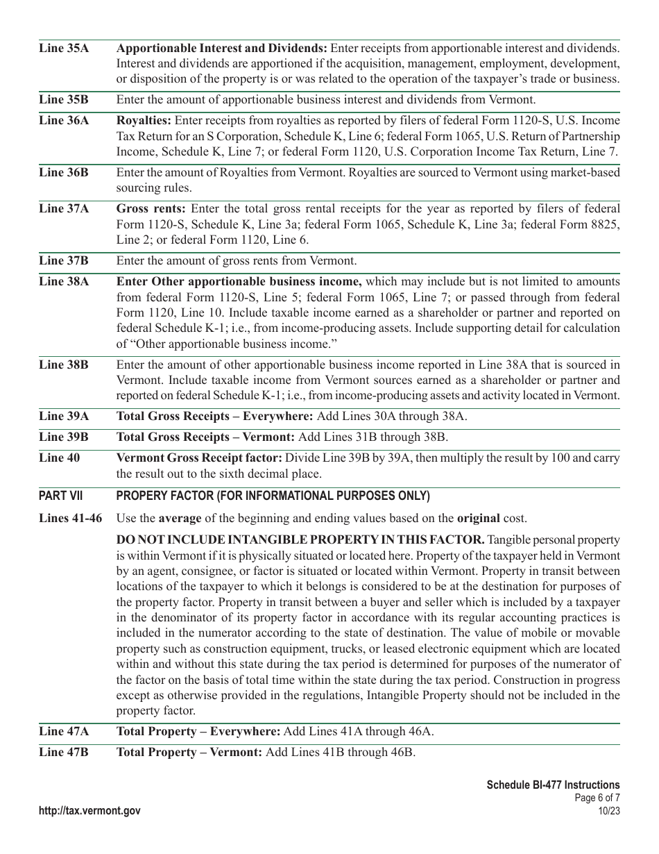 Instructions for Schedule BI-477 Vermont Income Adjustment Calculation: Pass-Through Nonresident - Vermont, Page 6