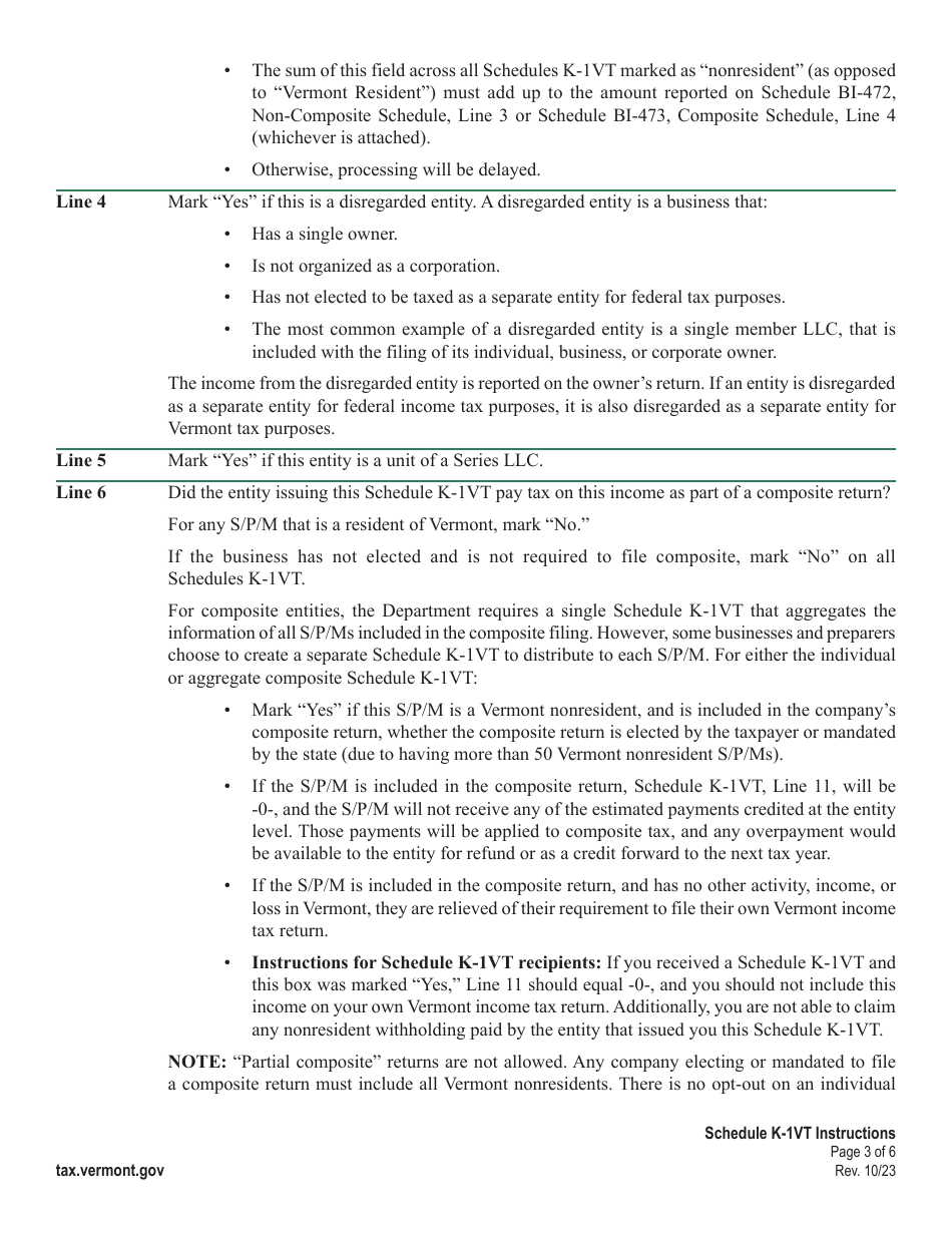 Instructions for Schedule K-1VT Vermont Shareholder, Partner, or Member Information - Vermont, Page 3