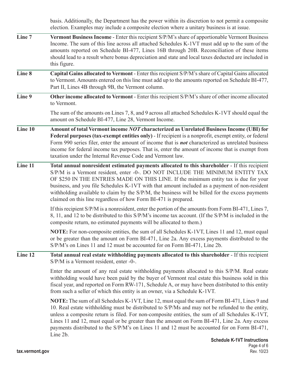Instructions for Schedule K-1VT Vermont Shareholder, Partner, or Member Information - Vermont, Page 4