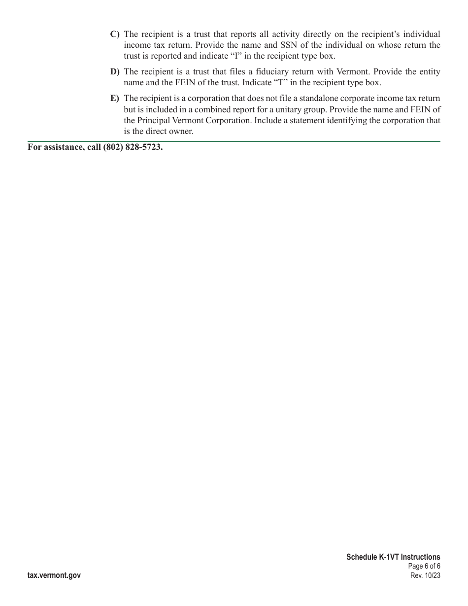 Instructions for Schedule K-1VT Vermont Shareholder, Partner, or Member Information - Vermont, Page 6