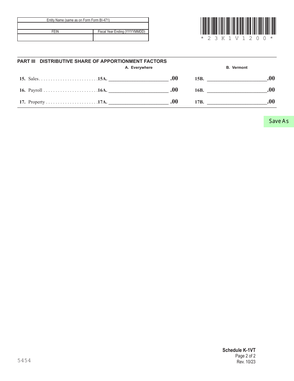 Schedule K-1VT Vermont Shareholder, Partner, or Member Information - Vermont, Page 2