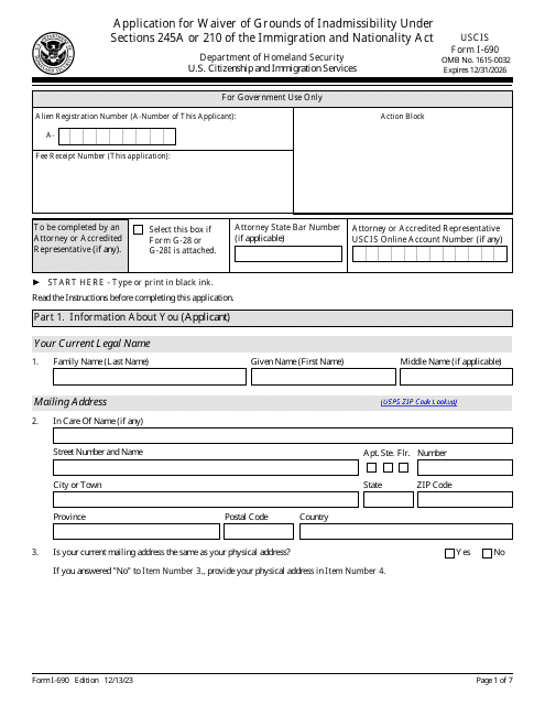USCIS Form I-690  Printable Pdf