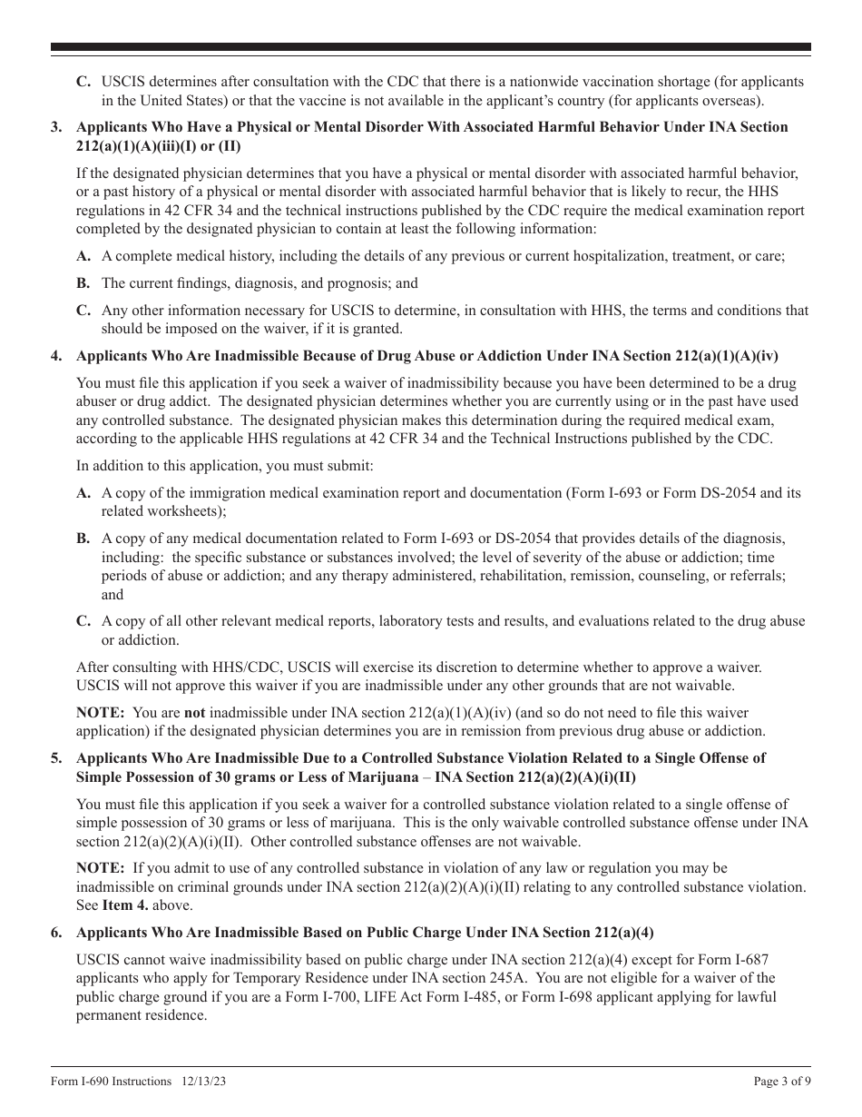 Instructions for USCIS Form I-690 Application for Waiver of Grounds of Inadmissibility Under Sections 245a or 210 of the Immigration and Nationality Act, Page 3