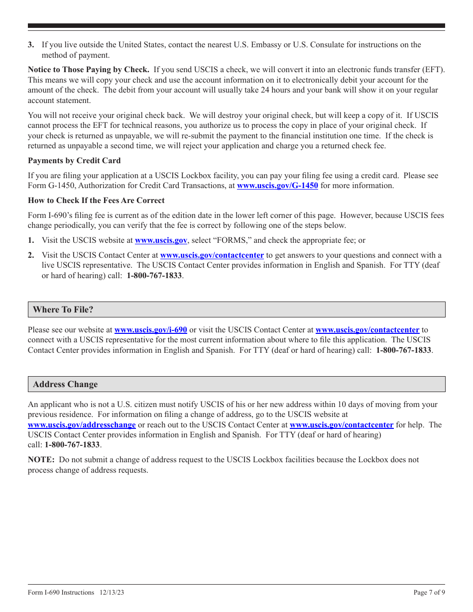 Instructions for USCIS Form I-690 Application for Waiver of Grounds of Inadmissibility Under Sections 245a or 210 of the Immigration and Nationality Act, Page 7