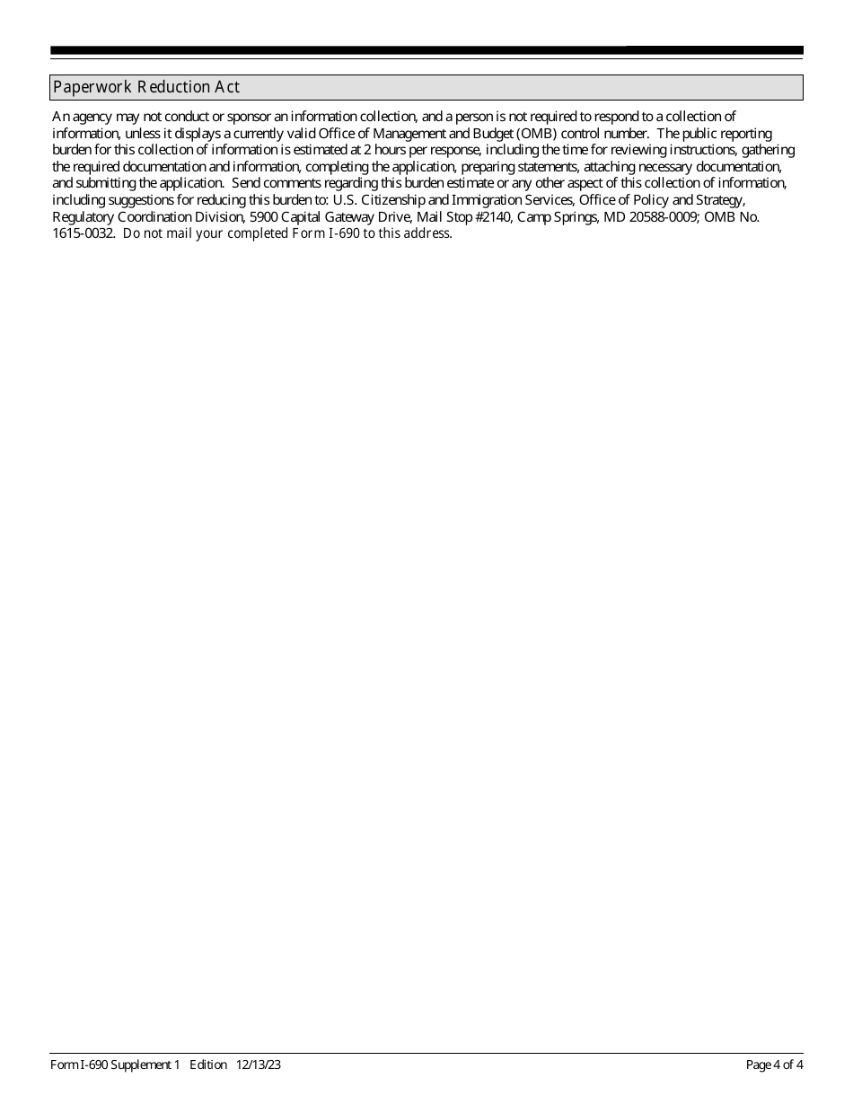 USCIS Form I-690 Supplement 1 Applicants With a Class a Tuberculosis Condition (As Defined by Health and Human Services Regulations), Page 4