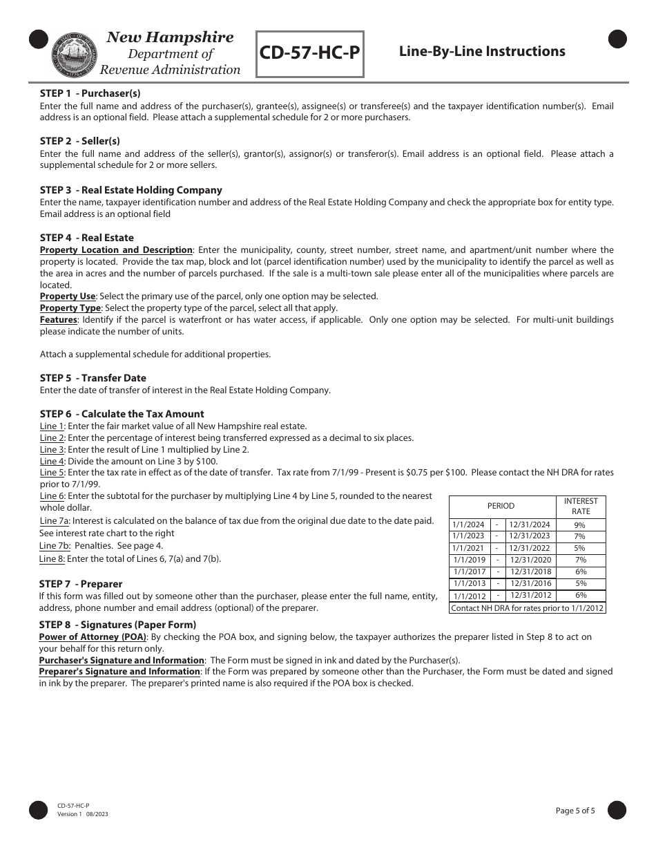 Form CD-57-HC-P Real Estate Transfer Tax Declaration of Consideration for Real Estate Holding Companies (Purchaser) - New Hampshire, Page 5