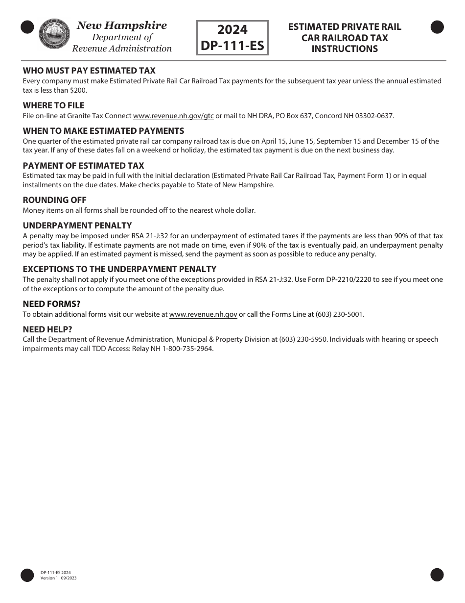 Form DP-111-ES Estimated Private Rail Car Railroad Tax - New Hampshire, Page 4