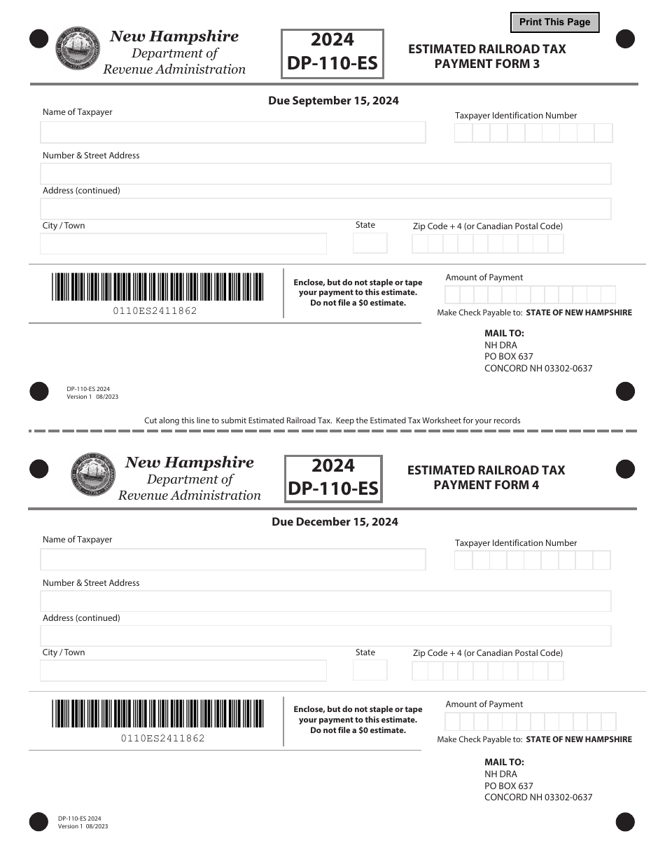 Form DP-110-ES Estimated Railroad Tax - New Hampshire, Page 3