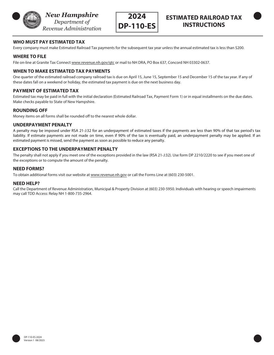 Form DP-110-ES Estimated Railroad Tax - New Hampshire, Page 4