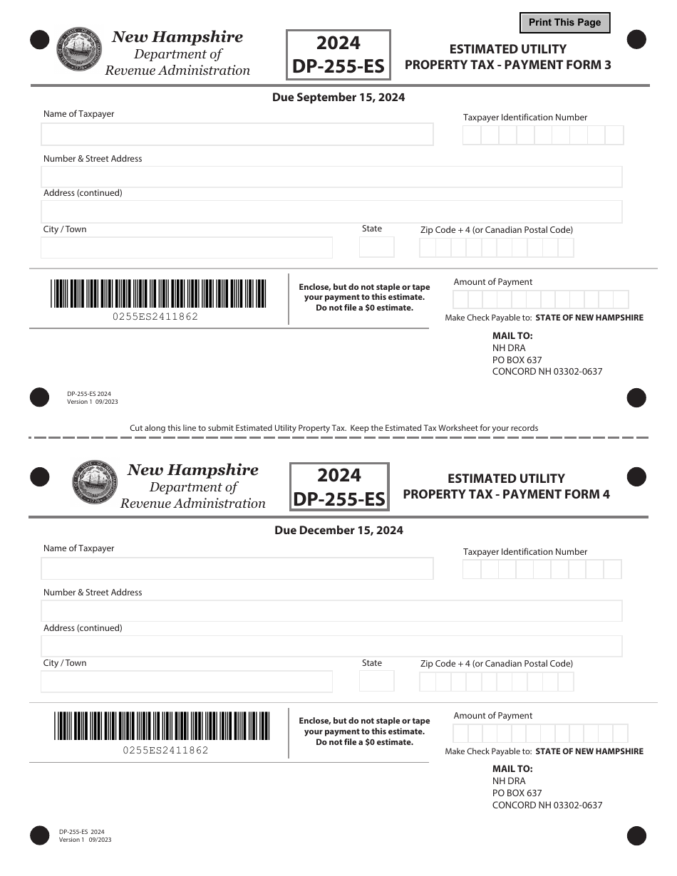 Form DP255ES Download Fillable PDF or Fill Online Estimated Utility