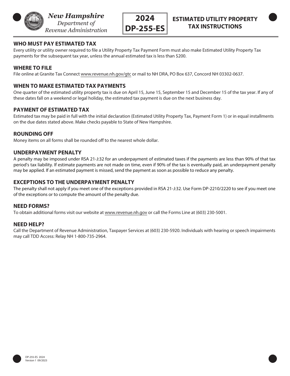 Form DP255ES Download Fillable PDF or Fill Online Estimated Utility