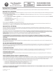 Instructions for Form BT-SUMMARY Business Tax Return Summary - New Hampshire