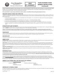 Instructions for Form BT-SUMMARY Business Tax Return Summary - New Hampshire, Page 2