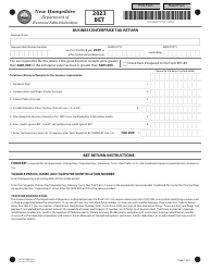 Document preview: Form BET Business Enterprise Tax Return - New Hampshire, 2023