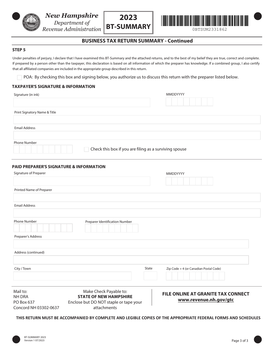 Form BT-SUMMARY Business Tax Return Summary - New Hampshire, Page 3