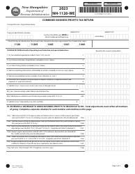Document preview: Form NH-1120-WE Combined Business Profits Tax Return - New Hampshire, 2023