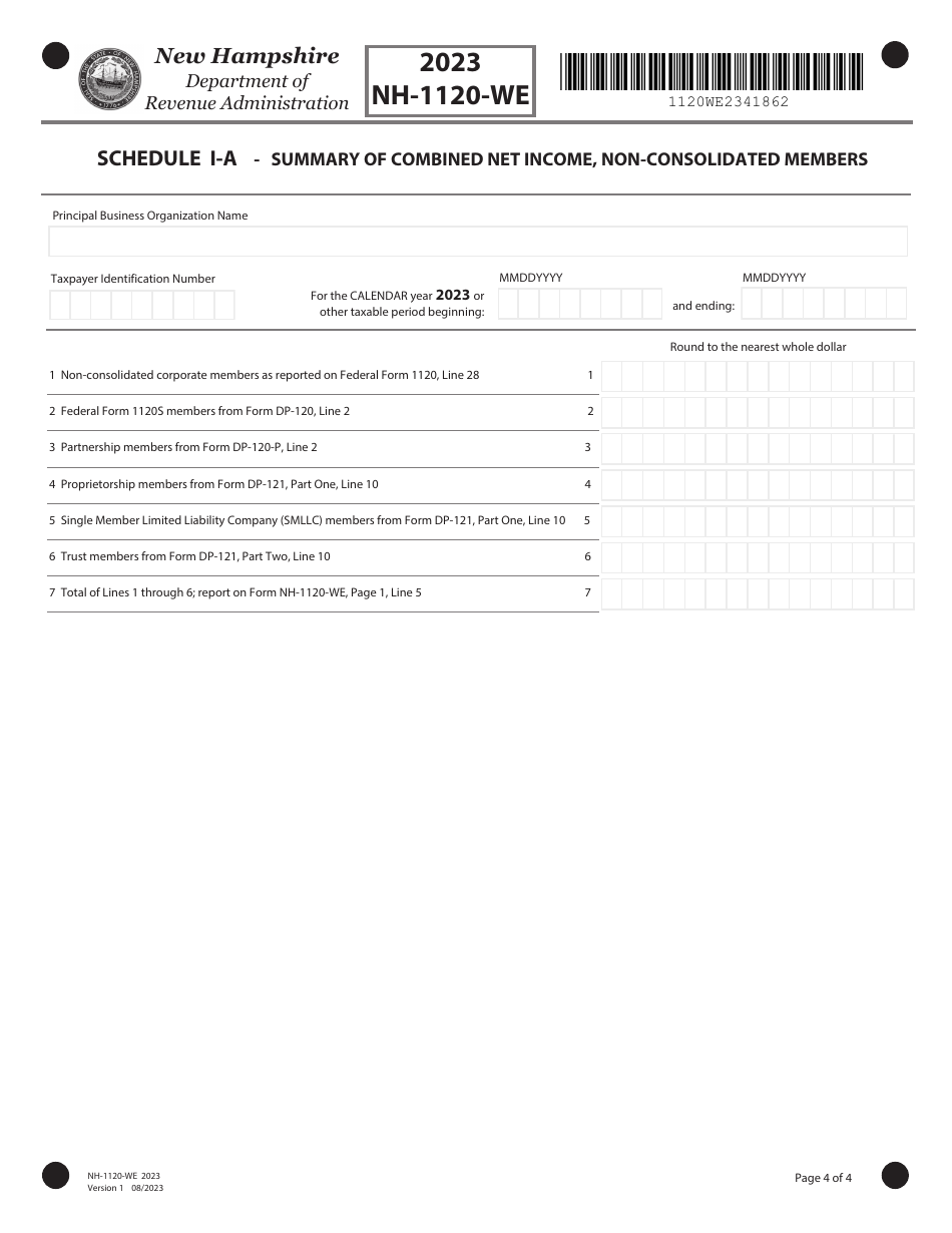 Form NH-1120-WE Combined Business Profits Tax Return - New Hampshire, Page 4