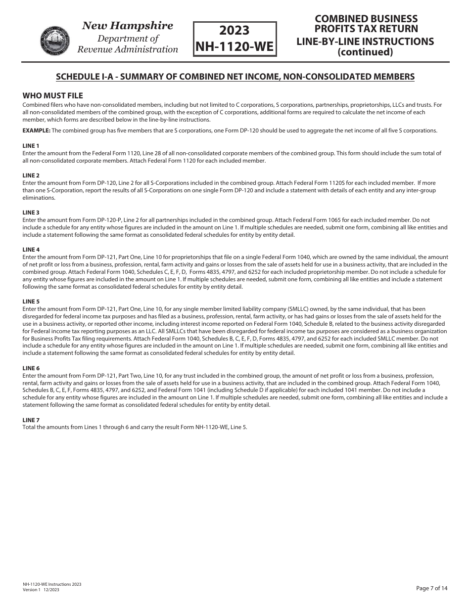Instructions for Form NH-1120-WE Combined Business Profits Tax Return - New Hampshire, Page 7