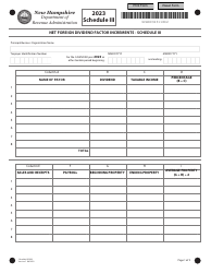 Schedule III Net Foreign Dividend Factor Increments - New Hampshire