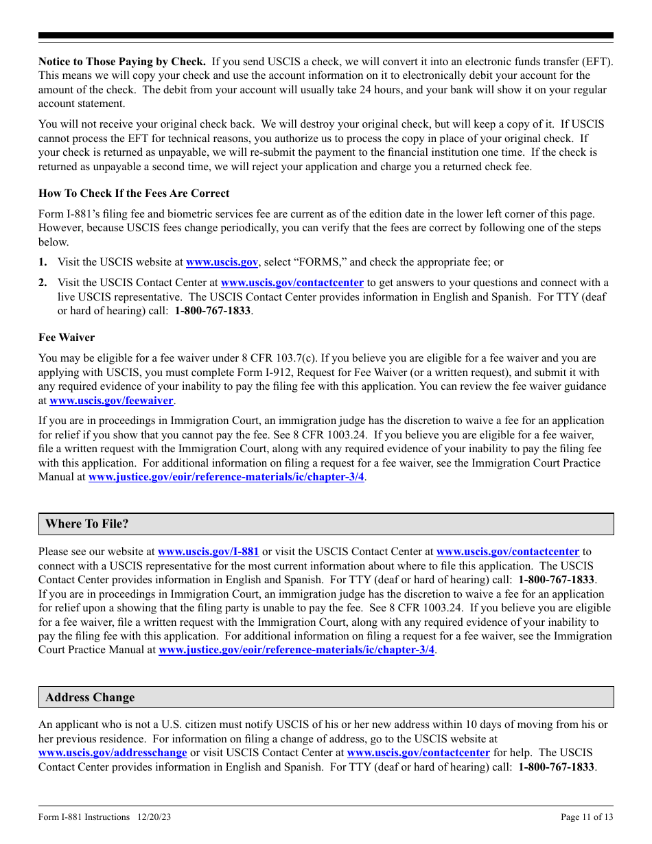 Instructions for USCIS Form I-881 Application for Suspension of Deportation or Special Rule Cancellation of Removal, Page 11