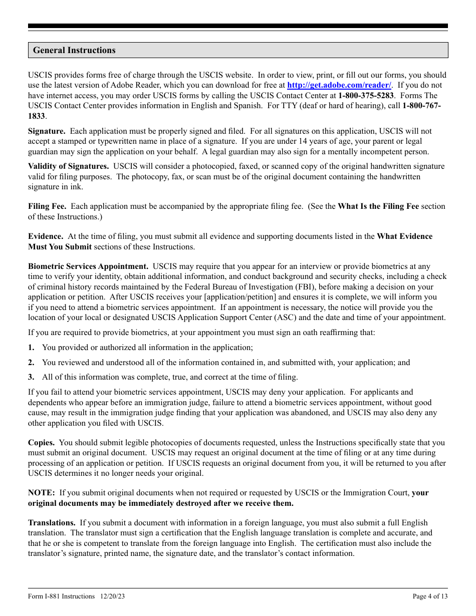 Instructions for USCIS Form I-881 Application for Suspension of Deportation or Special Rule Cancellation of Removal, Page 4