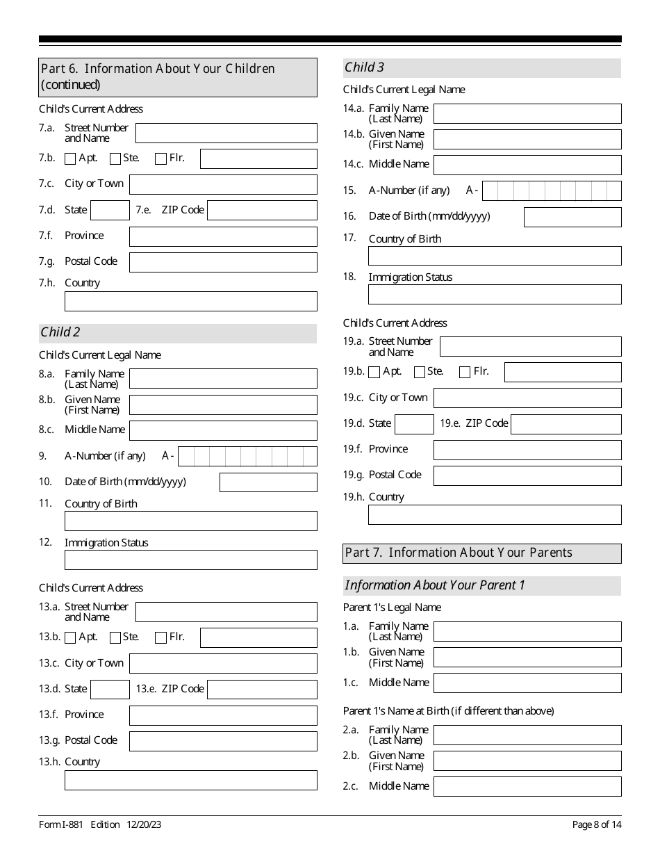 USCIS Form I-881 Application for Suspension of Deportation or Special Rule Cancellation of Removal, Page 8