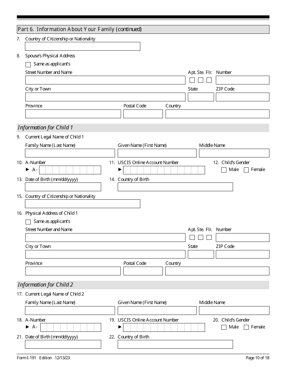USCIS Form I-191 Application for Relief Under Former Section 212(C) of the Immigration and Nationality Act (Ina), Page 10