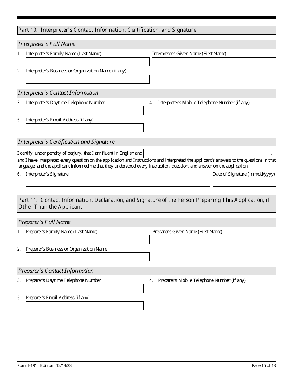 USCIS Form I-191 Application for Relief Under Former Section 212(C) of the Immigration and Nationality Act (Ina), Page 15