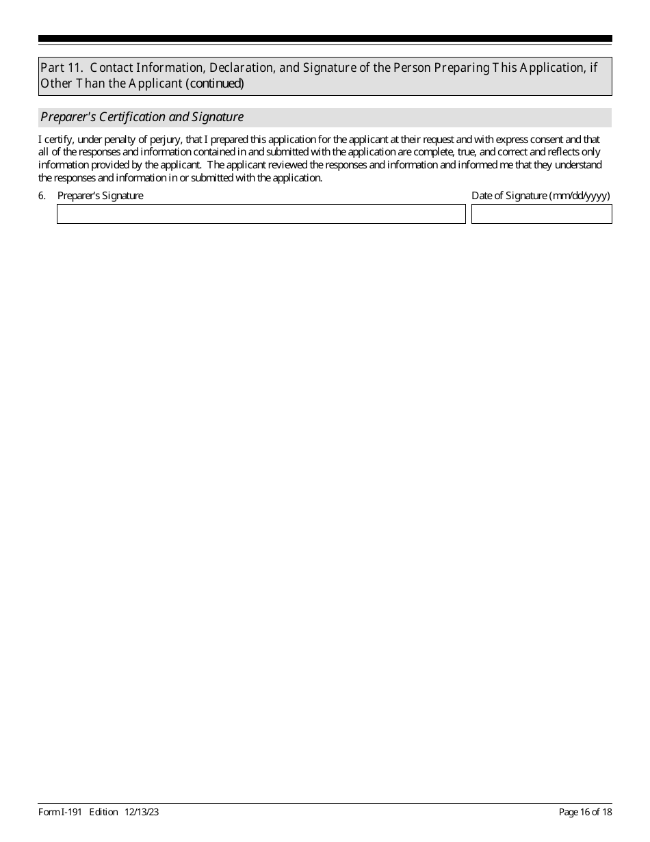 USCIS Form I-191 Application for Relief Under Former Section 212(C) of the Immigration and Nationality Act (Ina), Page 16