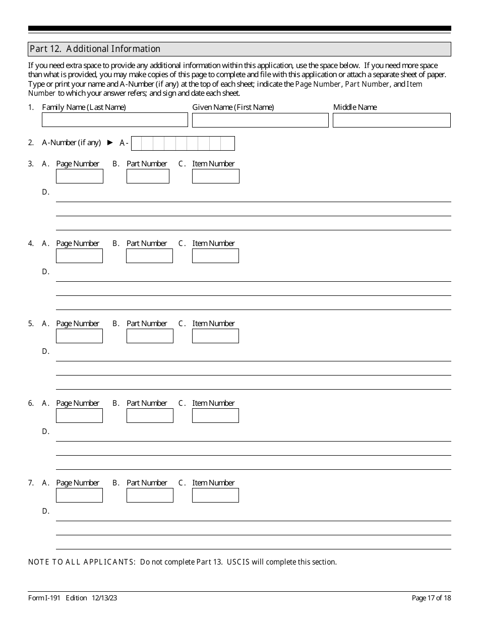 USCIS Form I-191 Application for Relief Under Former Section 212(C) of the Immigration and Nationality Act (Ina), Page 17