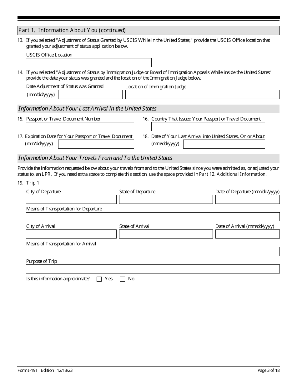 USCIS Form I-191 Application for Relief Under Former Section 212(C) of the Immigration and Nationality Act (Ina), Page 3