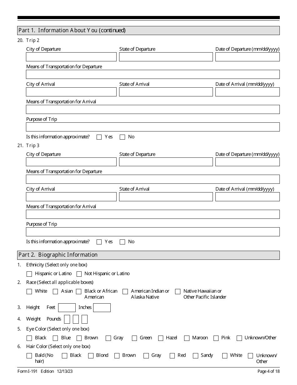 USCIS Form I-191 Application for Relief Under Former Section 212(C) of the Immigration and Nationality Act (Ina), Page 4