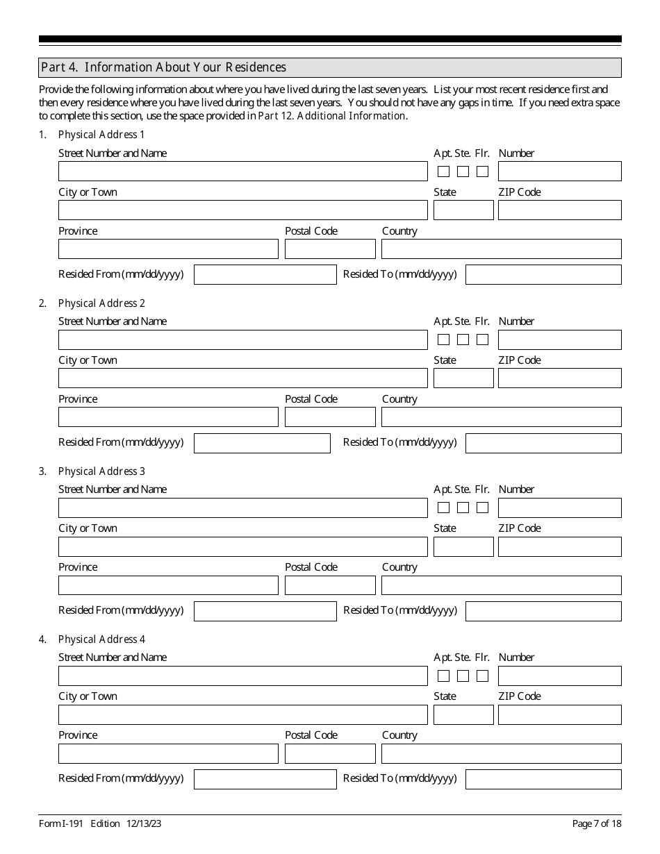 USCIS Form I-191 Application for Relief Under Former Section 212(C) of the Immigration and Nationality Act (Ina), Page 7