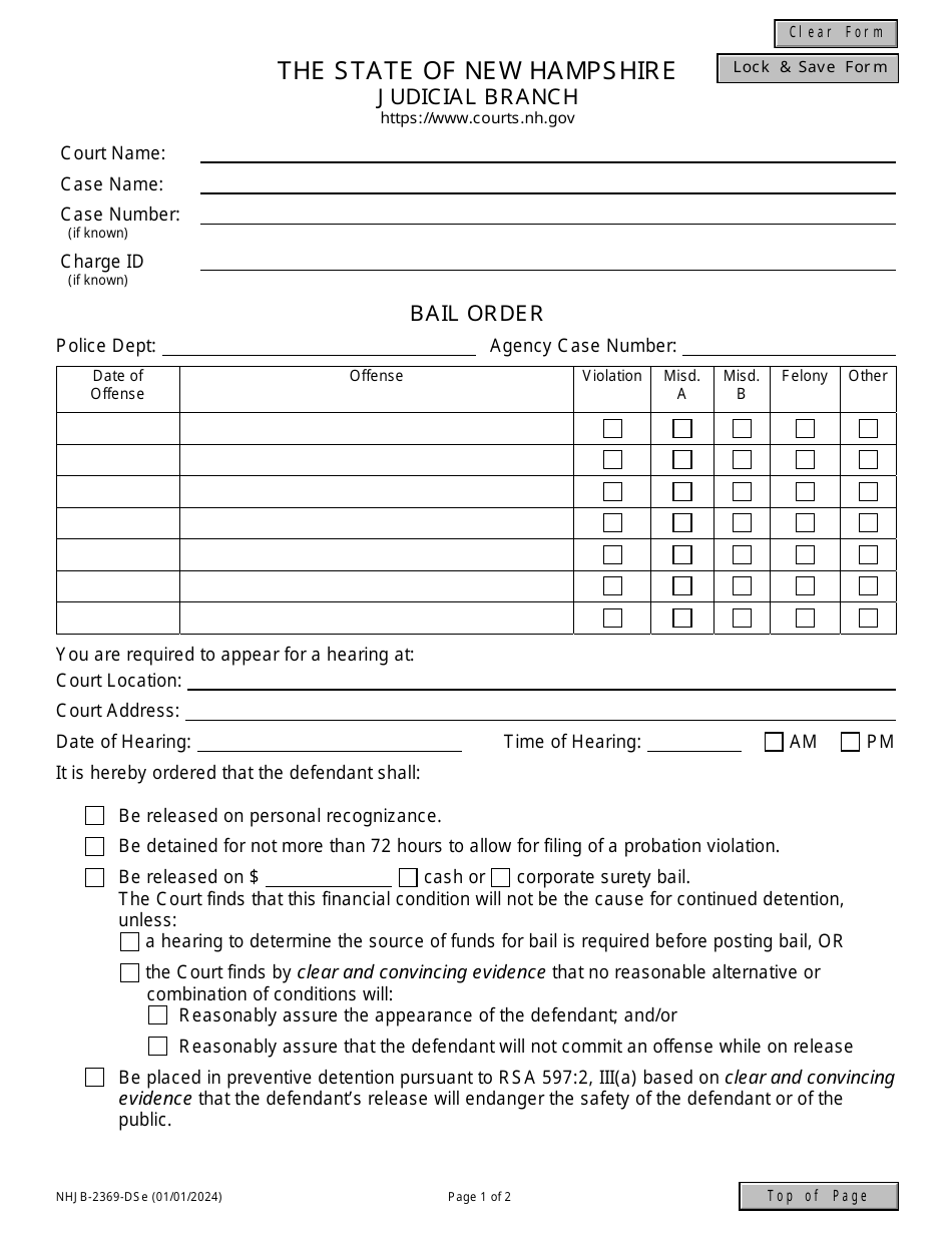 Form NHJB-2369-DSE Bail Order - New Hampshire, Page 1