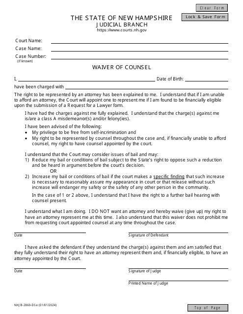 Form NHJB-2860-DSE Waiver of Counsel - New Hampshire