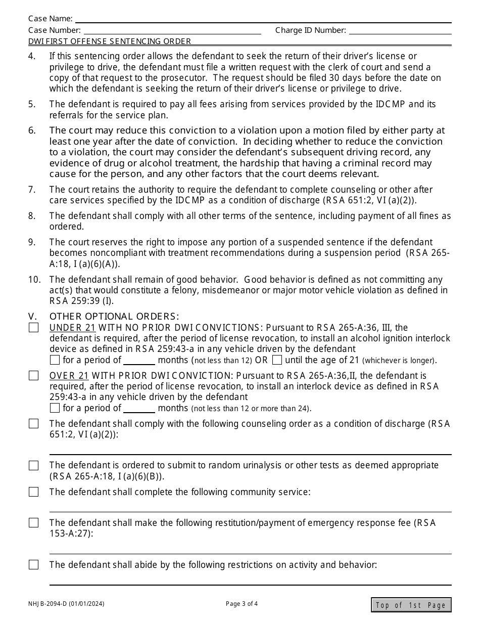 Form NHJB-2094-D Dwi First Offense Sentencing Order - New Hampshire, Page 3