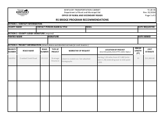 Form TC20-35 Rs Bridge Program Recommendations - Kentucky