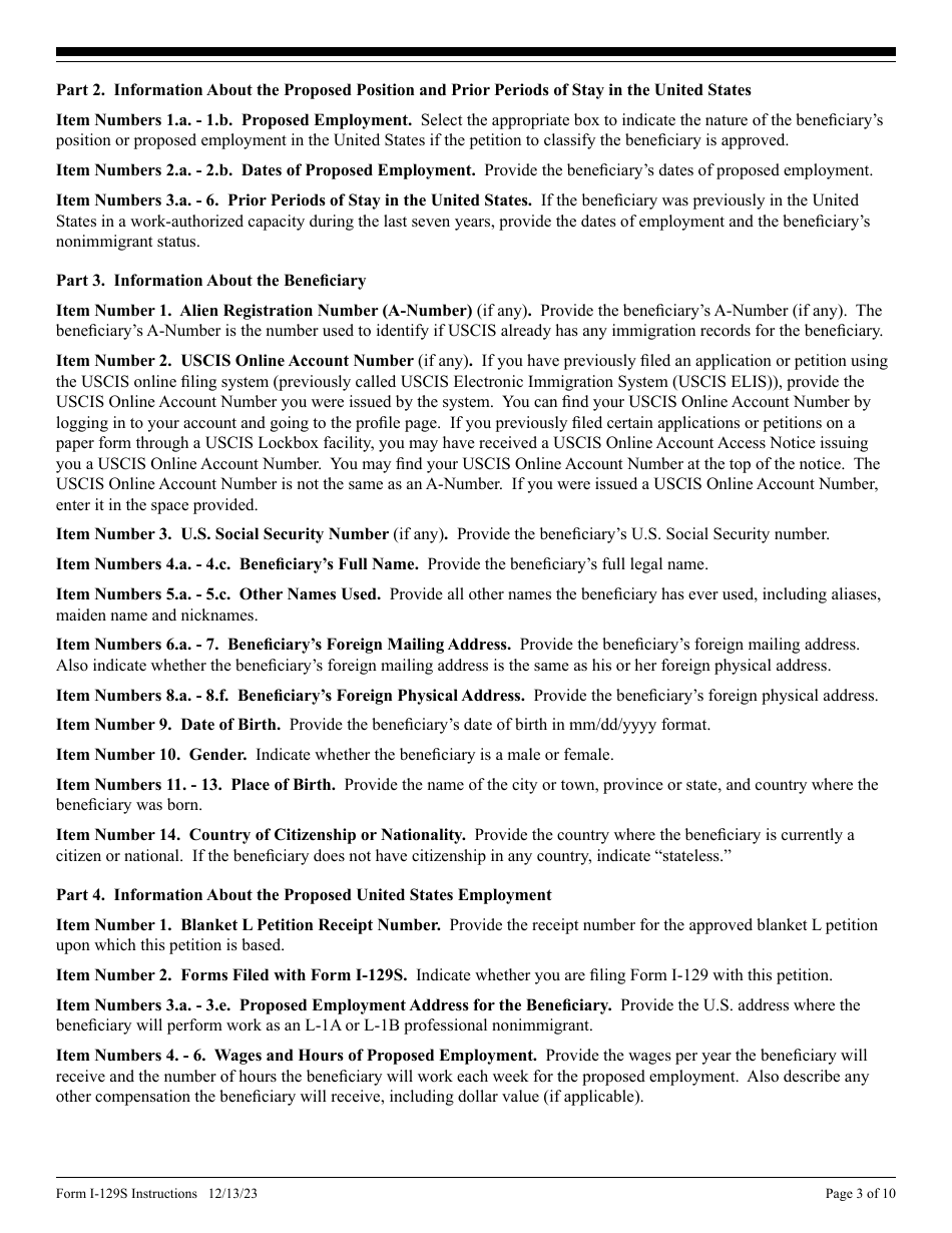 Instructions for USCIS Form I-129S Nonimmigrant Petition Based on Blanket L Petition, Page 3