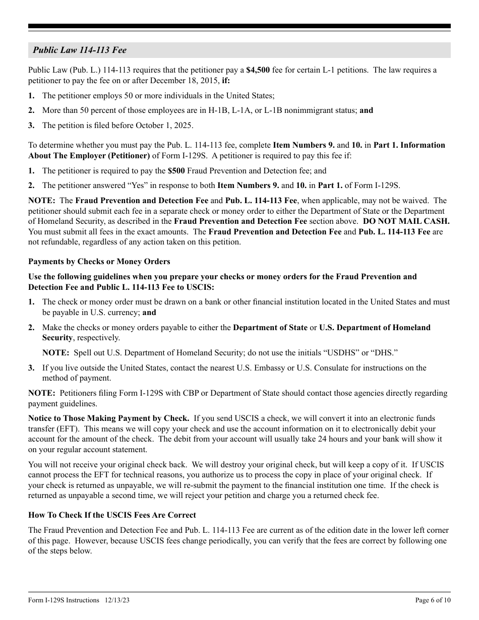 Instructions for USCIS Form I-129S Nonimmigrant Petition Based on Blanket L Petition, Page 6