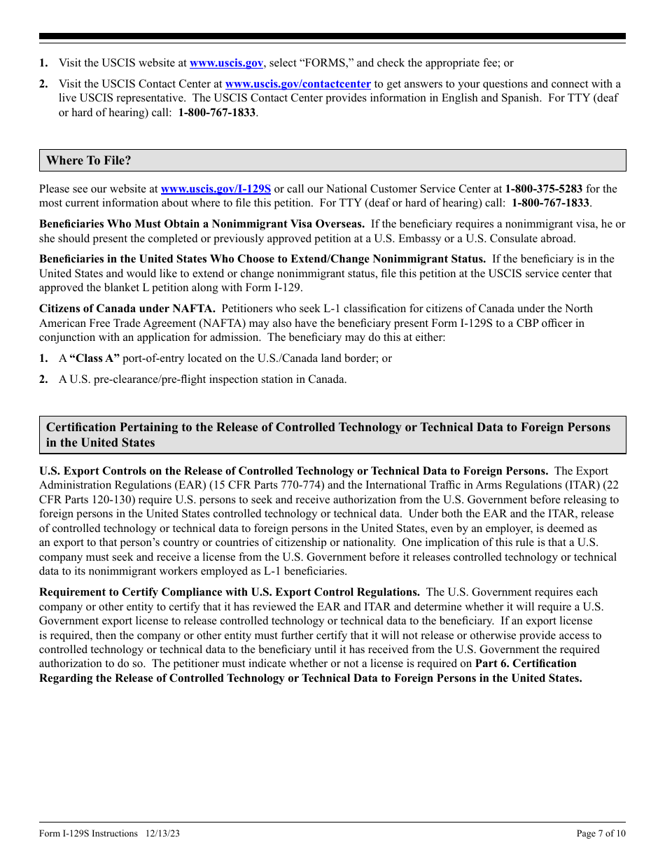 Instructions for USCIS Form I-129S Nonimmigrant Petition Based on Blanket L Petition, Page 7