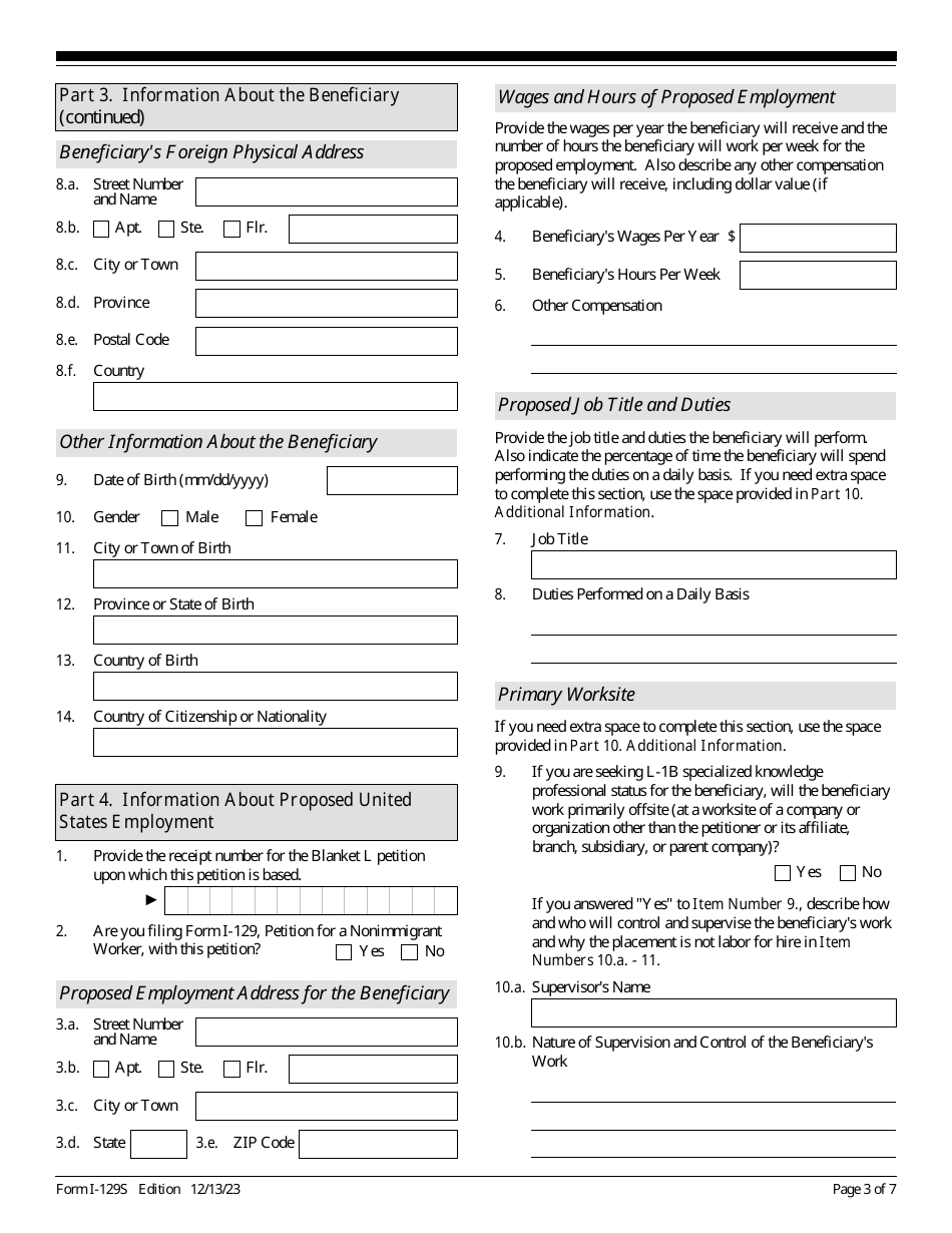 USCIS Form I-129S Nonimmigrant Petition Based on Blanket L Petition, Page 3