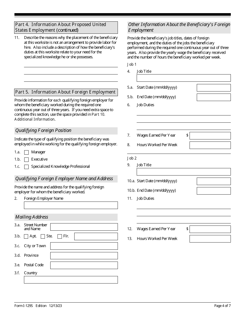 USCIS Form I129S Download Fillable PDF or Fill Online Nonimmigrant Petition Based on Blanket L