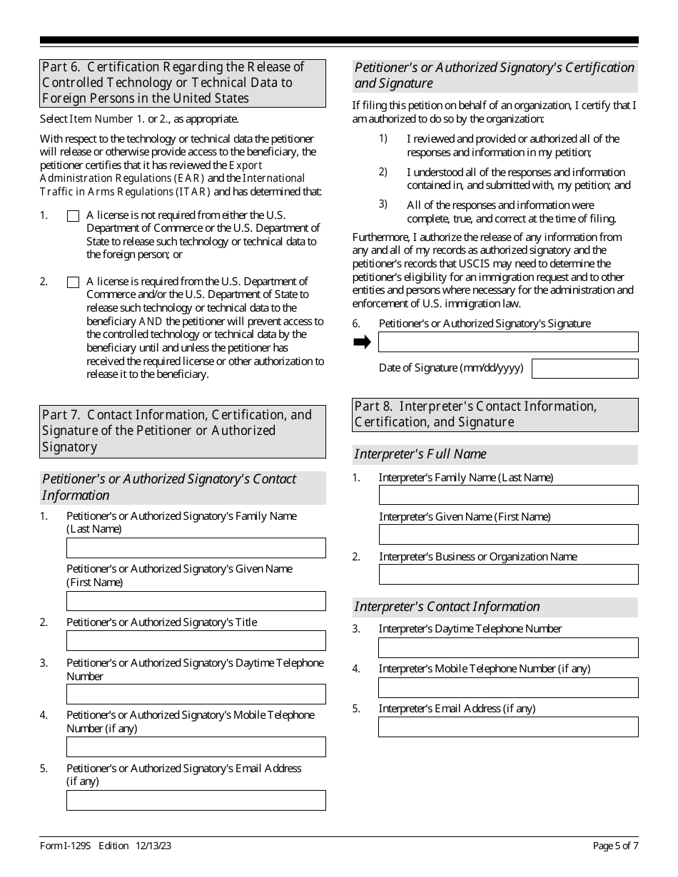 USCIS Form I129S Download Fillable PDF or Fill Online Nonimmigrant Petition Based on Blanket L