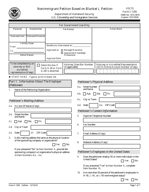 USCIS Form I-129S  Printable Pdf