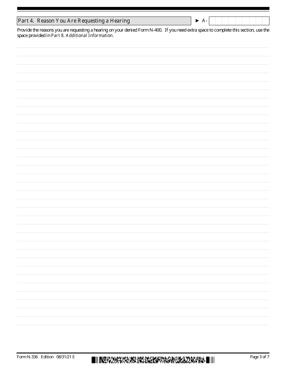 USCIS Form N-336 Request for a Hearing on a Decision in Naturalization Proceedings Under Section 336, Page 3