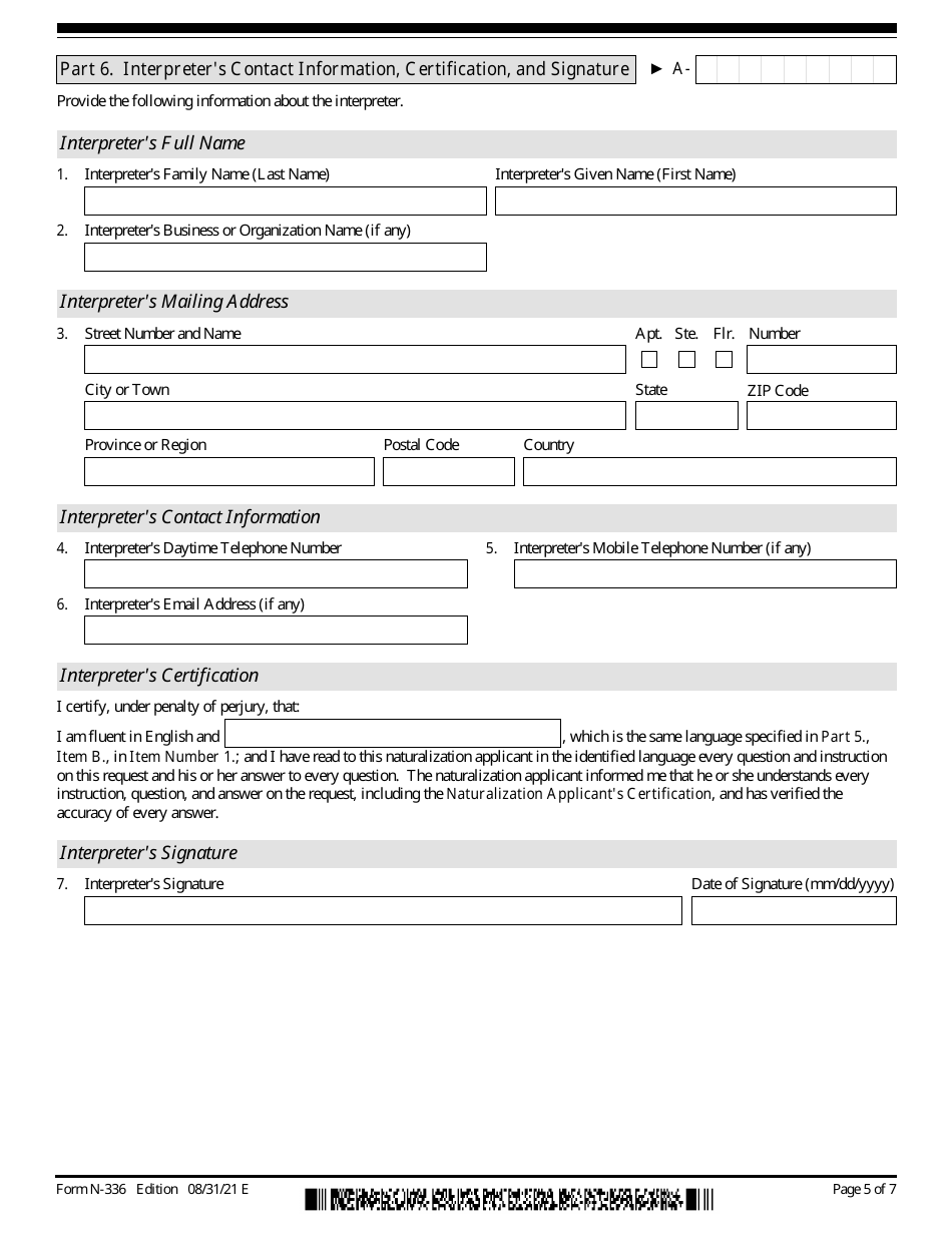 USCIS Form N-336 Request for a Hearing on a Decision in Naturalization Proceedings Under Section 336, Page 5