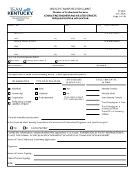 Document preview: Form TC40-1 Consulting Engineer and Related Services Prequalification Application - Kentucky